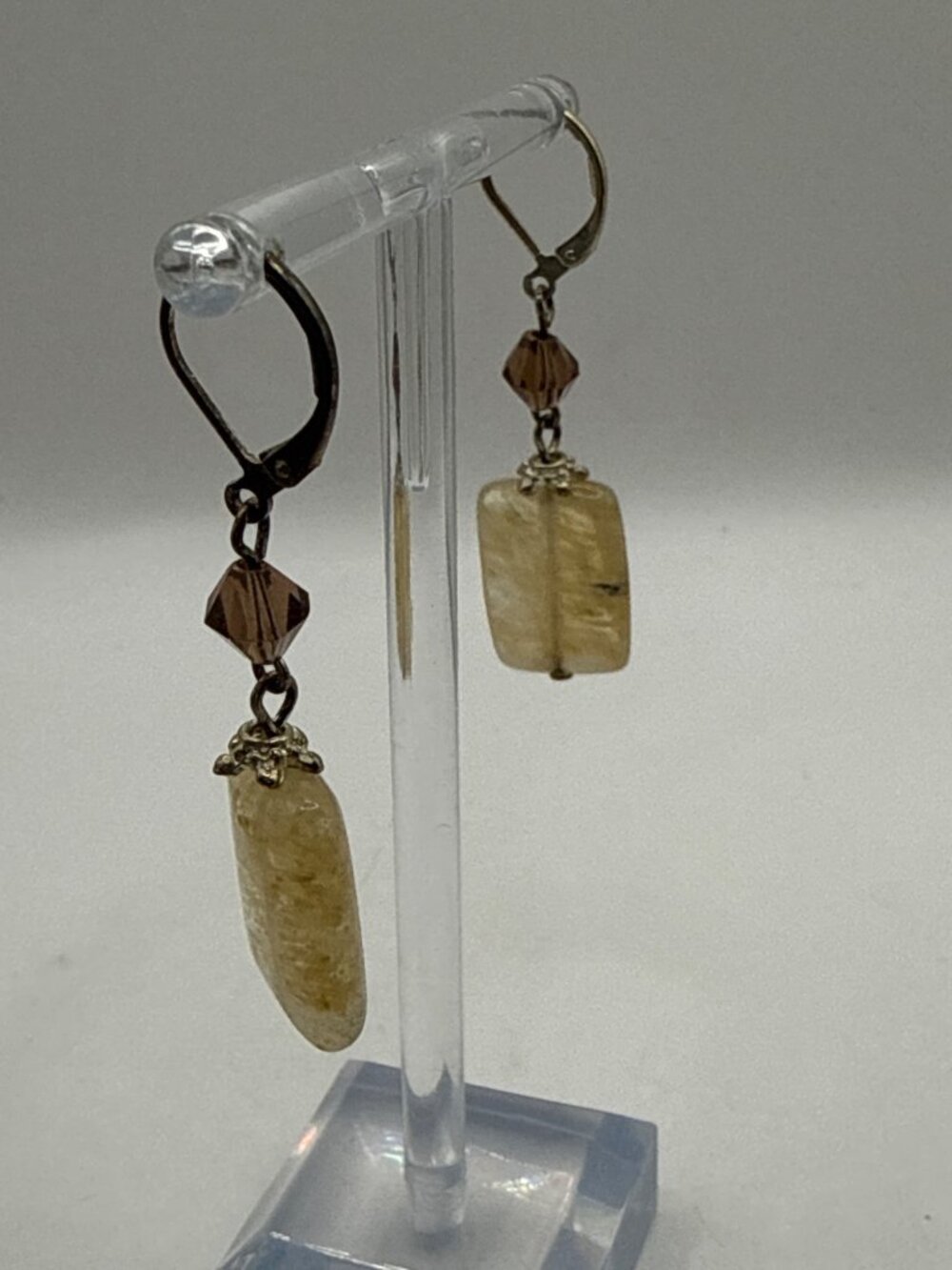 Premier Designs Sand Dune Quartz & Crystal Leverback Drop Earrings - Picture 2 of 8